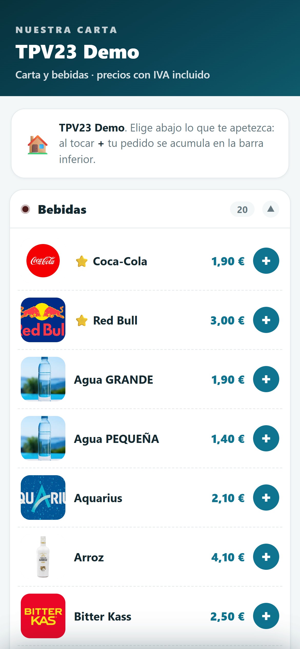 El cliente monta su pedido en el móvil y obtiene un QR para el camarero